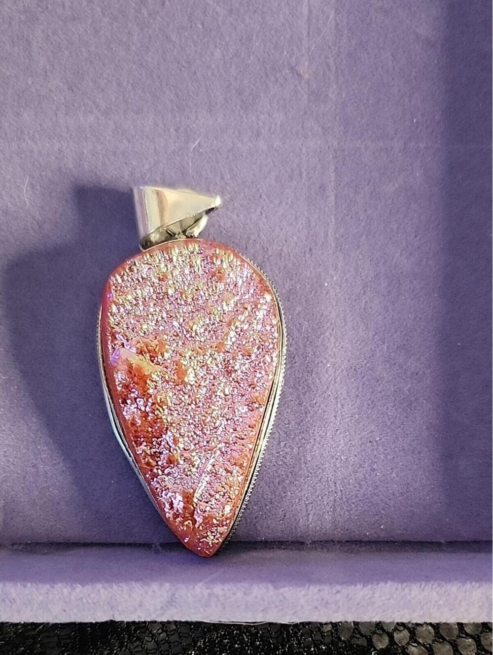 Pink Druzy Teardrop Pendant Necklace - Women's Jewelry